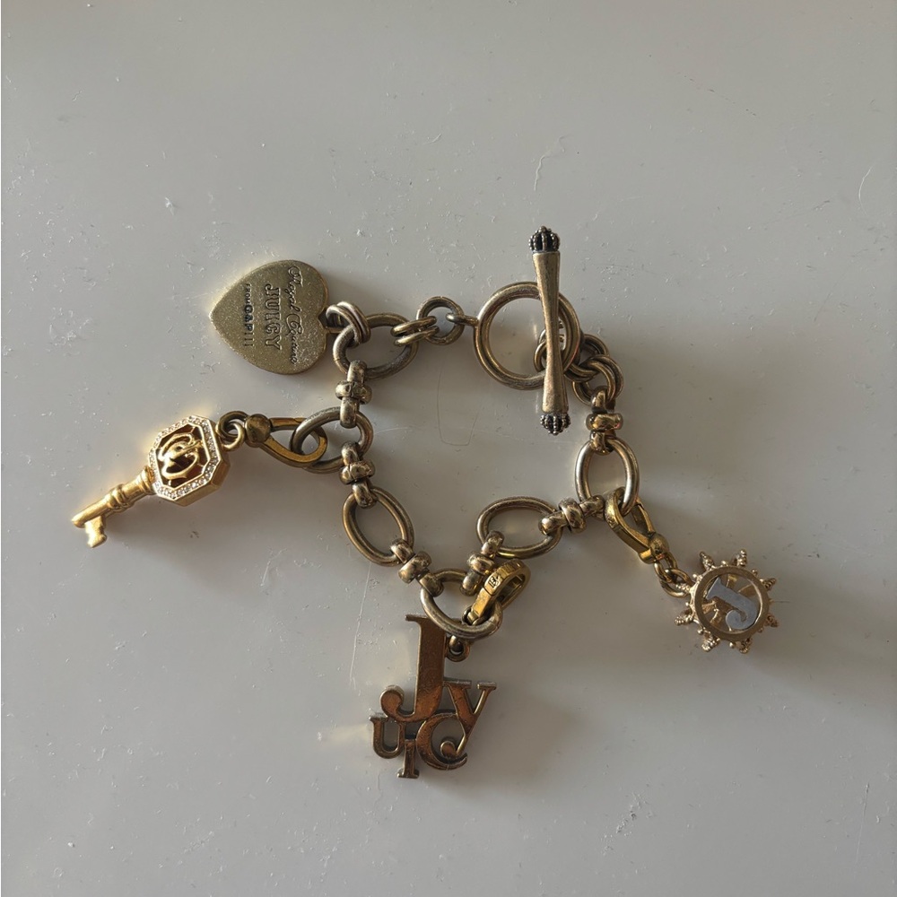 Juicy Couture Gold Charm Bracelet with Key and Heart
